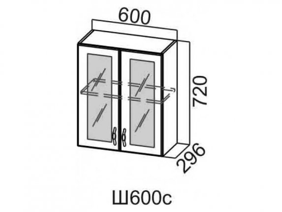 Шкаф навесной со стеклом 600 Ш600с-720 720х600х296мм Прованс
